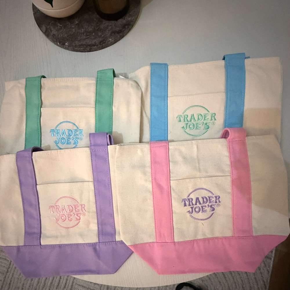 Trader Joe's Mini Pastel Canvas Tote Bag -  Blue Green or Pink